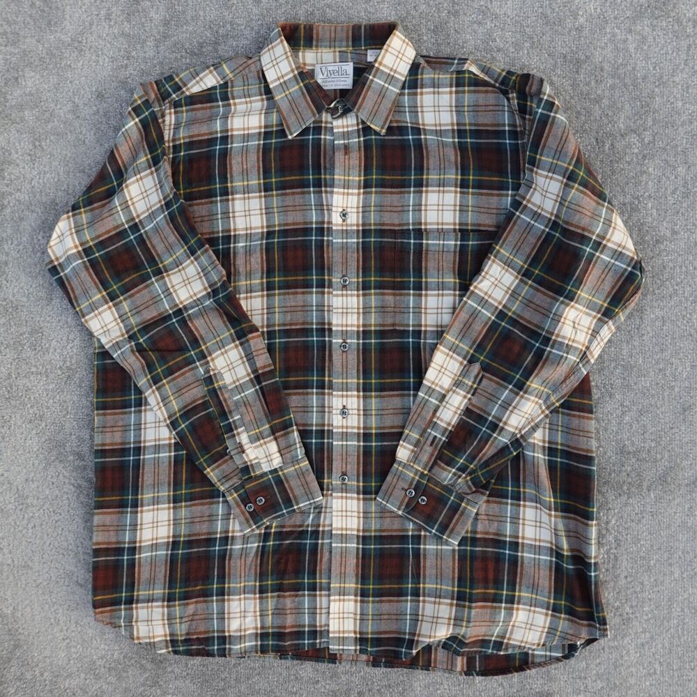 VTG Viyella Shirt Mens 17.5 44-45 Plaid Button Up Wool Blend Casual Long Sleeve